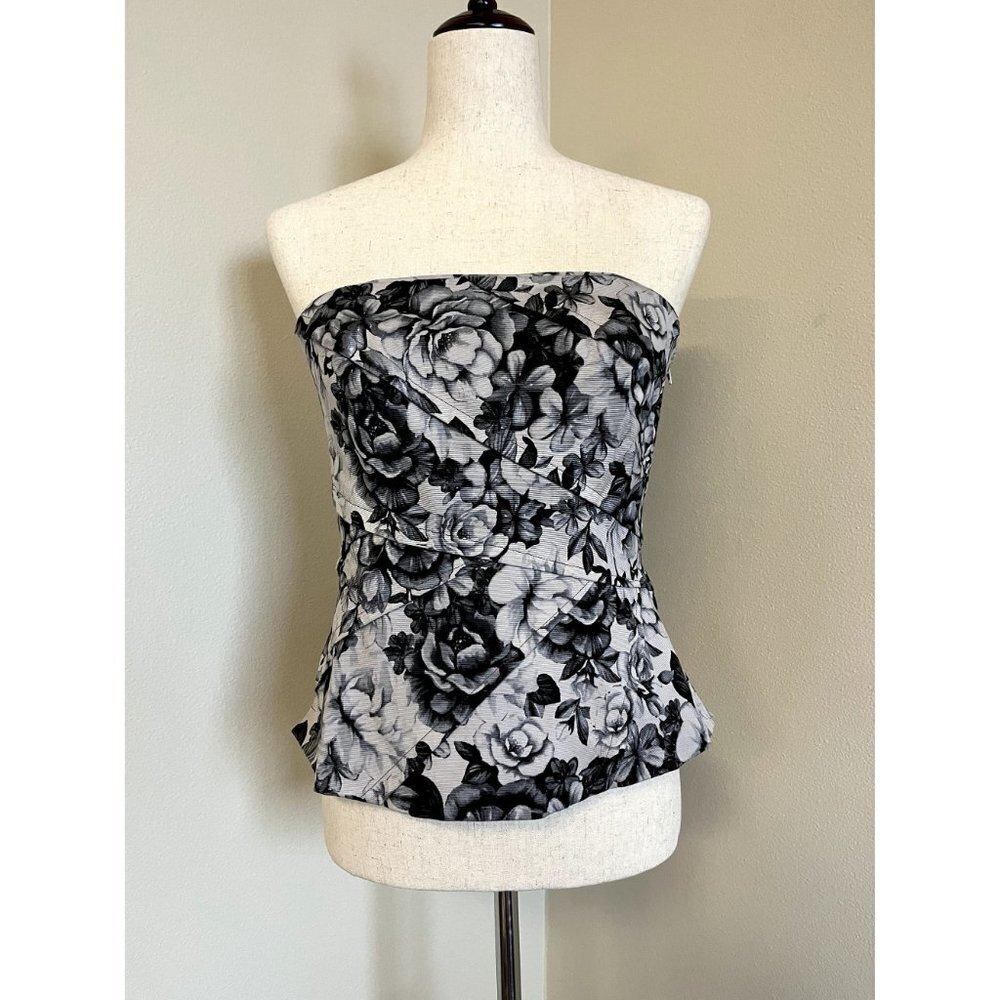 WHBM Tiered Strapless Black & White Floral Bustier Corset 8